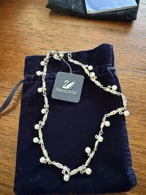 Swarovski Silver-Tone Crystal & Pearl Station Necklace